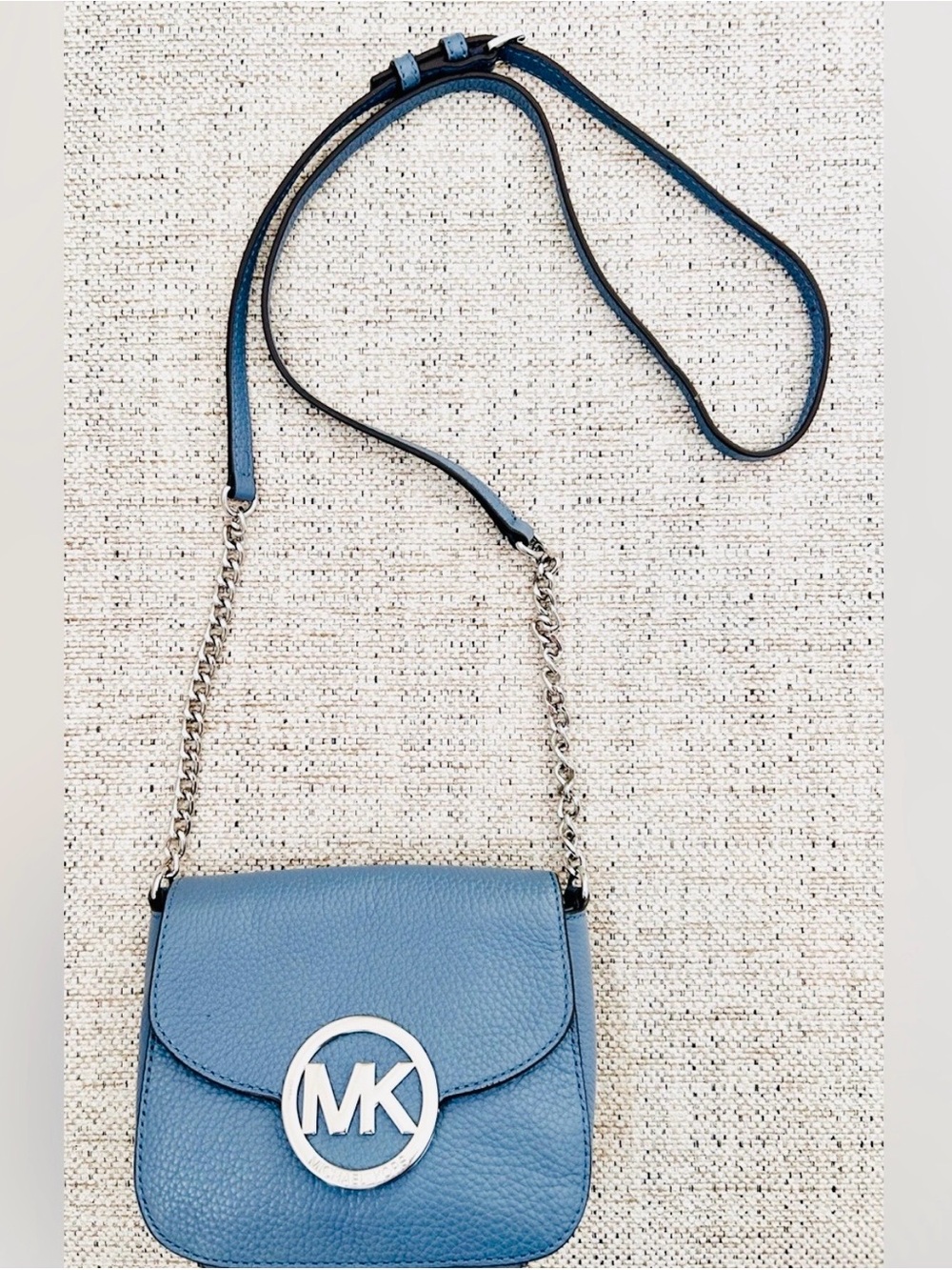 Michael Kors Fulton Logo Crossbody Genuine Pale Blue Pebble Leather